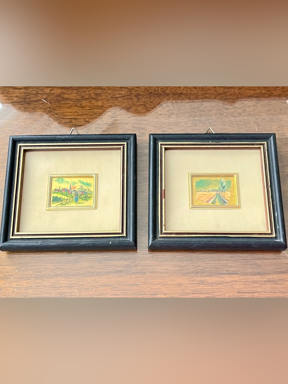 Pair of Vintage Mid-Century Italian Gold Leaf Foil Miniature Art Prints